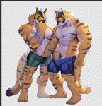 abs anthro clothing duo echo870611 felid fur hand_in_underwear hi_res lifewonders live_a_hero male male/male mammal mask muscular muscular_anthro muscular_male navel nipples orange_body orange_fur pantherine pecs reaching_in ryekie_(live_a_hero) selfcest square_crossover striped_body striped_fur stripes superhero tiger underwear