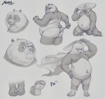 anthro balls bear belly butt cape clothing dreamworks flaccid genitals giant_panda hat headgear headshot_portrait headwear hi_res kung_fu_panda male mammal master_po_ping moobs multiple_images navel nipples one_eye_closed overweight pawpads penis portrait solo straw_hat themorghull thong underwear wink