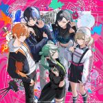  2boys 3girls :p album_cover aoyagi_touya aqua_eyes aqua_hair azusawa_kohane black_hair black_socks blonde_hair blue_hair brown_hair cover grin hair_between_eyes hair_ornament hairclip hat hatsune_miku hood hoodie jacket jewelry kaoruko_(unkrk55) kneehighs long_hair looking_at_viewer midriff multiple_boys multiple_girls necklace necktie official_art project_sekai shinonome_akito shiraishi_an shorts side_ponytail skirt sleeves_past_wrists smile socks suspenders tongue tongue_out twintails vivid_bad_squad_(project_sekai) vivid_bad_squad_miku vocaloid yellow_eyes 