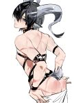  1boy animal_ears arknights ass bdsm black_hair blue_eyes blush bondage bound closed_mouth from_behind goat_boy goat_ears goat_horns goat_tail hair_between_eyes half-closed_eyes highres horns keropi lessing_(arknights) looking_at_viewer male_focus nipples nude o-ring_strap presenting_ass short_hair sketch slap_mark solo spanked toned toned_male upper_body white_background 