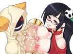  2girls animal_ears arc_system_works artist_request bitter_sweet_(fragment) black_hair blazblue blazblue:_calamity_trigger braid breasts cat_ears censored cum cum_on_body cum_on_breasts cum_on_upper_body dark_skin disembodied_penis double_paizuri facial litchi_faye_ling multiple_girls multiple_paizuri paizuri penis purple_eyes taokaka twin_braids 