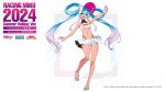  :d blue_eyes blue_hair body_writing bow clenched_hand flip-flops frilled_shorts frills full_body goodsmile_racing gradient_hair hair_rings halterneck hat hat_bow hatsune_miku long_hair micro_shorts midriff mogumo multicolored_hair navel official_art open_mouth outstretched_arms panty_straps purple_hair racing_miku racing_miku_(2024) racing_miku_(2024_summer_holiday_ver.) sandals scrunchie shorts smile sports_bra standing standing_on_one_leg super_gt tan teeth twintails two-tone_hair visor_cap white_bow white_footwear white_hat white_sports_bra wrist_scrunchie 