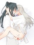  2boys anal androgynous archer_(fate/samurai_remnant) arms_around_neck blur_censor blush carrying carrying_person censored command_spell fate/samurai_remnant fate_(series) french_kiss green_hair grey_hair high_ponytail keclpshvli kiss lifting_person long_hair male_focus multicolored_hair multiple_boys otoko_no_ko partially_undressed ponytail sex shirt streaked_hair sweat tassel white_background white_hair white_shirt yaoi zheng_chenggong_(fate) 