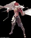  1boy abs absurdres cape emiya_shirou fate/grand_order fate_(series) floral_print full_body highres hiro_(user_negm3832) holding holding_cape holding_clothes holding_weapon igote japanese_clothes katana leg_armor looking_at_viewer male_focus nagatekkou one_eye_closed original red_hair sandals senji_muramasa_(fate) short_hair single_bare_shoulder smile solo sword toned toned_male topless_male two-sided_cape two-sided_fabric weapon white_cape wristband yellow_eyes 