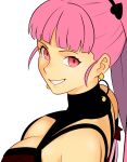  1girl breasts earrings fire_emblem fire_emblem:_three_houses hilda_valentine_goneril jewelry large_breasts looking_at_viewer looking_back pink_eyes pink_hair simple_background smgold smile solo white_background 