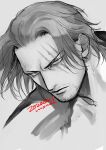  1boy absurdres dated facial_hair grey_background greyscale highres looking_at_viewer male_focus momoh_jiyucho monochrome one_piece portrait scar scar_across_eye shanks_(one_piece) short_hair signature simple_background sketch solo stubble 