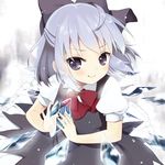  :q blue_dress blue_eyes blue_hair blush bow cirno dress hair_bow ice ice_wings lace lace-trimmed_skirt neck_ribbon puffy_sleeves purin_jiisan ribbon short_hair short_sleeves simple_background skirt smile snow solo tongue tongue_out touhou wings 