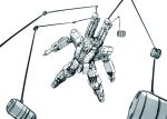  beam_rifle char&#039;s_counterattack energy_gun gun gundam gundam_msv highres incom_(gundam) ishiyumi mecha mobile_suit no_humans nu_gundam_mp_type robot science_fiction solo v-fin weapon wire 