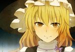  aoi_(annbi) bad_id bad_pixiv_id bangs blonde_hair closed_mouth face hair_ribbon hat kirisame_marisa long_hair ribbon smile smirk solo touhou witch_hat yellow_eyes 