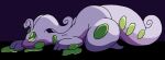  all_fours ambiguous_gender belly curled_tail cyanzangoose flygon_(artist) generation_6_pokemon goodra green_eyes male_(lore) nintendo pokemon pokemon_(species) purple_background purple_belly purple_body simple_background sneaking solo tail 