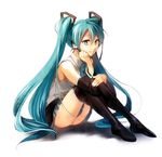  aqua_hair bad_id bad_pixiv_id chin_rest detached_sleeves green_eyes hatsune_miku hirococo long_hair necktie sitting skirt solo thighhighs twintails very_long_hair vocaloid 
