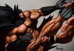  ball_grab balls bane batman batman_(series) biceps big_muscles big_penis cape cbt clenched_teeth cock_and_ball_torture disembodied_arm duo ephorox erection fight gay glans gloves human humanoid_penis male mammal mask muscles nipples not_furry nude pain partially_clothed pecs penis plain_background pose squeeze teeth toned vein veiny_penis 