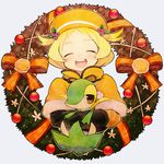  bad_id bad_pixiv_id bel_(pokemon) blonde_hair cloak closed_eyes gen_5_pokemon hat hug noe_yuuhi pokemon pokemon_(creature) pokemon_(game) pokemon_bw snivy wreath 