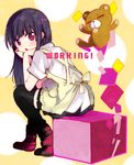  am_(going_nowhere) apron bad_id bad_pixiv_id black_hair box daisy_(working!!) long_hair on_box purple_eyes sitting sitting_on_box stuffed_animal stuffed_toy teddy_bear thighhighs waitress working!! yamada_aoi 