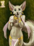  canine cute ear_piercing female fennec fox harem jewelry kierstal mammal necklace nipples nude piercing solo topless 