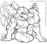  2006 avian black_and_white breasts butterfly eagle female flexing kaemantis mera midriff monochrome muscles muscular_female navel sitting solo wings 