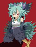  blue_hair blush feathers fox_ears fox_tail harpy monster_girl new_years_(artist) original pixiv_manga_sample red_eyes remiria27 tail talons tongue 