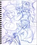  cleavage_cutout colored_pencil_(medium) eric_vedder face from_below hat jiangshi lei_lei lin-lin monochrome multiple_girls ofuda perspective profile siblings sisters sketch traditional_media vampire_(game) 