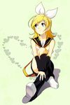 bad_id bad_pixiv_id bare_shoulders blonde_hair blue_eyes hair_ribbon heart hirococo kagamine_rin looking_up ribbon short_hair sitting smile solo vocaloid 