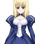  alternate_hairstyle artoria_pendragon_(all) blonde_hair dress fate/stay_night fate_(series) green_eyes hair_down long_hair saber simple_background solo syou_(crecre) 