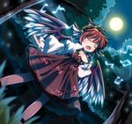  animal_ears bow chaba_(hortensia) dress full_moon hand_on_own_chest hat moon music musical_note mystia_lorelei pink_hair short_hair singing solo standing touhou tree wings 