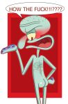 2015 alpha_channel angry anthro blush border butt cephalopod coleoid crystalplatypus dialogue english_text hand_on_hip hi_res looking_back male male_anthro marine mollusk nickelodeon octopodiform octopus open_mouth pink_tongue profanity red_eyes solo spongebob_squarepants squidward_tentacles squilliam_fancyson tattoo teal_body teal_skin tentacles text tongue transparent_border uvula