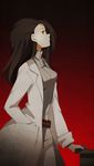  bad_id bad_pixiv_id breasts brown_hair caroline_(portal) glados glasses gloves hand_in_pocket kei-chan_(atlas_kei) labcoat long_hair medium_breasts personification portal portal_(series) profile solo sweater turtleneck yellow_eyes 