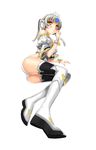  arm_support ass blush boots bracelet code:_empress_(elsword) elsword eve_(elsword) facepaint grey_hair jewelry knee_boots lying mx2j_(nsh6394) solo white_background white_sleeves yellow_eyes 