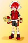  boy lance purple_eyes red_hair shorts shota skate watch white_hair xilver100_(artist) 