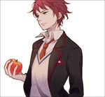  apple blazer border food fruit green_eyes holding holding_food holding_fruit jacket male_focus mamefuku mawaru_penguindrum necktie red_hair school_uniform simple_background solo takakura_kanba vest 