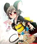  aki_(akikaze_asparagus) animal_ears blush commentary_request floral_print flying_sweatdrops furisode grey_hair japanese_clothes kimono mouse_ears mouse_tail nazrin new_year obi red_eyes sash short_hair smile solo tail touhou 