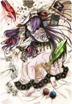  adapted_costume bad_id bad_pixiv_id barefoot bed_sheet book bookmark capelet coin crescent dress feathers hair_ribbon hat long_hair lying mura_(sensuido) on_side patchouli_knowledge photo_(object) purple_eyes purple_hair ribbon sheet_grab solo stone touhou yarn yarn_ball 
