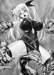  1girl adult bdsm blonde_hair bondage bound breasts cameltoe cum fate_testarossa hair_ribbon large_breasts monochrome older open_mouth ribbon rindou_(radical_dream) rindou_aya skin_tight solo tears tentacle twintails 