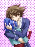  2boys blue_eyes blue_hair cardfight!!_vanguard hug kai_toshiki male male_focus multiple_boys sendou_aichi yaoi 