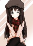  black_hair blush casual hat one_eye_closed original plaid plaid_scarf scarf solo yuzuhara902 