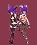  animal_ears cosplay demon_tail devil_tail dual_persona elbow_gloves elite_four glasses gloves high_heels horns houndoom pokemon purple_hair shikimi_(pokemon) short_hair tail thighhighs 