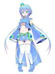  alternate_costume aoki_lapis blue_eyes blue_hair breasts detached_sleeves full_body hair_ornament headset large_breasts long_hair open_mouth sanuki_(zigzagflamberge) shoes simple_background skirt solo thighhighs tourmaline twintails underboob very_long_hair vocaloid zettai_ryouiki 
