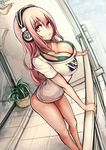  :o bikini bikini_under_clothes breasts cleavage evan_yang headphones large_breasts long_hair looking_at_viewer nitroplus pink_eyes pink_hair solo strap_gap super_sonico swimsuit swimsuit_under_clothes 