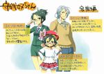  2girls brown_eyes family glasses green_hair grey_hair multiple_girls original tatata translation_request zenigata_mamori 