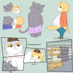 2018 anthro balls bed bedroom big_balls big_penis black_eyes black_nose blue_bottomwear blue_clothing blue_hoodie blue_pants blue_topwear blush blush_lines boss boss_and_employee bottomwear boxer_briefs boxers_(clothing) brown_body brown_clothing brown_footwear brown_fur brown_hat brown_headwear brown_shoes brown_tail bulge bulge_in_face clothing da~blueguy digital_media_(artwork) domestic_cat electronics employee english_text eyes_closed face_to_face felid feline felis footwear french_kissing fur furniture genitals green_sclera grey_body grey_ears grey_fur grey_tail group half-closed_eyes hand_behind_head hand_behind_own_head hand_on_chest hand_on_head hand_on_penis handjob happy hat head_on_pillow headgear headphones headphones_around_neck headwear high-angle_view hoodie huge_penis inside kissing kuehiko_roshihara looking_at_another looking_away looking_pleasured lying male male/male mammal multicolored_body multicolored_bottomwear multicolored_clothing multicolored_fur multicolored_shirt multicolored_tail multicolored_topwear multicolored_underwear narrowed_eyes on_back on_bed on_side one_eye_closed orange_body orange_clothing orange_ears orange_fur orange_shirt orange_tail orange_topwear pants penile penis penis_on_face pillow pink_boxer_briefs pink_boxers pink_clothing pink_underwear question question_mark red_nose romantic romantic_couple sex shirt shoes side_view smile standing sukoyama_(working_buddies!) t-shirt tail tan_clothing tan_shirt tan_topwear tapio_chatarozawa text topwear trio two_tone_bottomwear two_tone_boxer_briefs two_tone_boxers two_tone_clothing two_tone_hat two_tone_pants two_tone_shirt two_tone_topwear two_tone_underwear underwear whiskers white_body white_boxer_briefs white_boxers white_clothing white_ears white_fur white_shirt white_t-shirt white_tail white_topwear white_underwear working_buddies! yellow_clothing yellow_hat yellow_headwear yellow_sclera