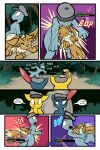 2025 4_fingers 6_panel_comic absurd_res ambiguous_gender attack biped black_nose black_text blue_body blue_text brown_body brown_fur brown_hair brown_text clenched_teeth clothing comic dialogue digital_media_(artwork) dodging drowzee duo eevee ellipsis english_text eye_through_hair eyes_closed feral fight fingers fluffy fluffy_tail forehead_gem forest fur gameplay_mechanics gem generation_1_pokemon generation_2_pokemon gui hair hat headgear headwear health_bar hi_res humanoid jumping looking_at_another machop male_(lore) motion_lines mouth_closed neck_tuft nintendo one_eye_closed open_mouth outside page_number paws plant pokemon pokemon_(species) pokemon_mystery_dungeon quadruped shrub sneasel sound_effects speech_bubble spike_chunsoft standing tackle tail talking_to_another teeth text toony translucent translucent_hair tree tuft virmir virmir_(character) wearing_hat white_text yellow_body yellow_gem