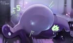2024 acrid_(risk_of_rain) after_vore anthro aymbord belly big_belly digestion duo hi_res lemurian lying on_back overweight purple_background purple_body risk_of_rain simple_background vore