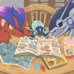  alola_map animal_focus aqua_eyes black_sclera book chair closed_mouth colored_sclera commentary_request cup disposable_cup drink drinking_straw hala_(pokemon) highres indoors koraidon logo_parody malasada map no_humans notebook on_table open_book open_mouth orange_eyes pikachu poke_ball_symbol pokemon pokemon_(creature) pokemon_focus pokemon_sm pokemon_usum primarina robot rotom rotom_dex saliva slit_pupils slurpuff smile starbucks table terapagos terapagos_(normal) tora_(tsmc5353) totem_sticker twitter_username window yellow_sclera z-crystal z-ring 