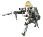  assault_rifle backpack bag battle_rifle bipod blonde_hair boots combat_boots copyright_request eotech explosive glasses grenade gun highres knee_pads m14 m4_carbine military military_operator military_uniform rifle scope solo suppressor takio uniform union_jack weapon 