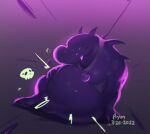 2022 acrid_(risk_of_rain) after_vore aymbord belly big_belly duo feral hi_res overweight purple_body risk_of_rain simple_background sitting vore