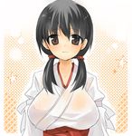  bad_id bad_pixiv_id black_hair breasts highres japanese_clothes jindai_komaki large_breasts miko saki solo twintails yukko 