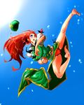  barefoot braid breasts cameltoe china_dress chinese_clothes day dress feet flying_kick hat hat_removed headwear_removed hokuto_(scichil) hokuto_no_ken hong_meiling kicking large_breasts legs long_hair nanto_gokuto_ken outstretched_leg panties parody red_hair sky soles solo toes touhou twin_braids underwear 