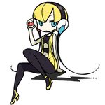  blonde_hair blue_eyes chan_co full_body gym_leader headphones holding holding_poke_ball kamitsure_(pokemon) pantyhose poke_ball poke_ball_(generic) pokemon pokemon_(game) pokemon_bw shoes short_hair solo 