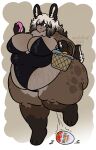 9:14 anthro basket baskin_robbins belly big_breasts blue_eyes blush breasts brown_body brown_fur bunny_costume cellulite clothed clothing container costume curvy_figure dewlap_(anatomy) digital_drawing_(artwork) digital_media_(artwork) easter egg female freckles fur hair hi_res holidays kinder lagomorph leporid mammal mexifurfoof obese obese_female overweight overweight_female oviposition rabbit rabbit_ears robin_baskinbunny_(mexifurfoof) scut_tail short_tail simple_background solo stretch_marks tail thick_thighs voluptuous white_hair wide_hips