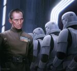  4boys armor badge brown_jacket grand_moff_tarkin grey_hair helmet highres jacket joshua_cairos military_jacket military_uniform multiple_boys science_fiction short_hair spacecraft_interior star_(sky) star_wars star_wars:_a_new_hope stormtrooper white_armor 